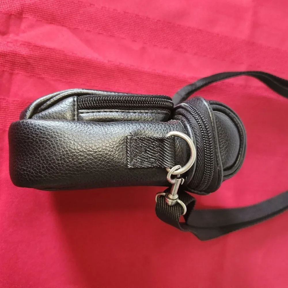 Vintage ICON Faux Leather Camera Bag Case Shoulder Strap Black